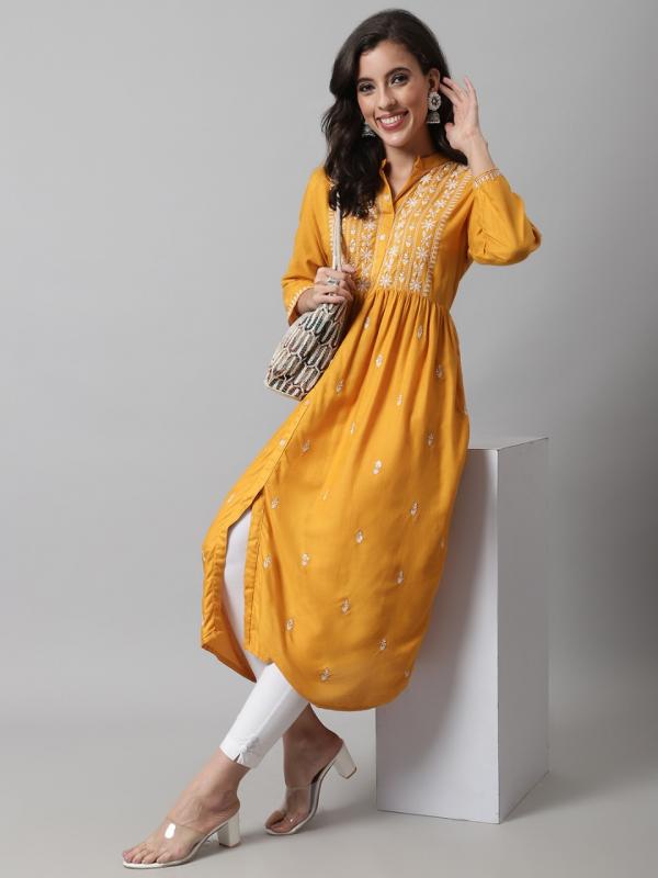 VredeVogel 9351 Heavy Rayon A line Embroidery Kurti Collection